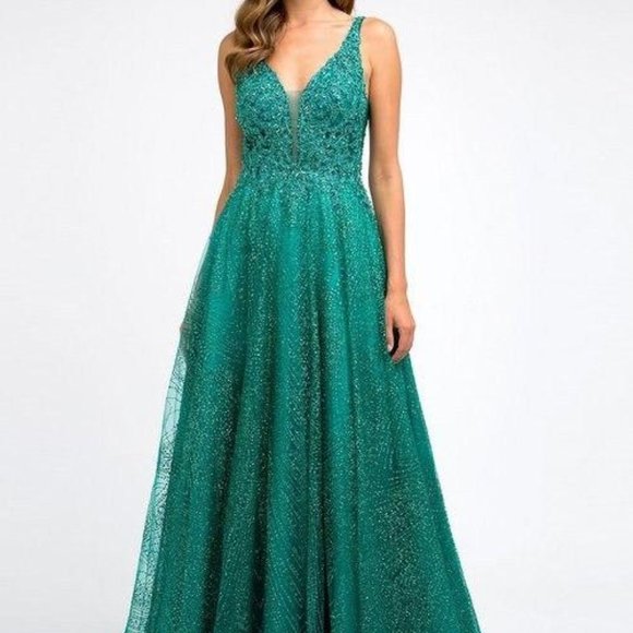 Juliet Dresses Dresses & Skirts - Illusion V-Neck Lace Bodice Prom Dress JT235